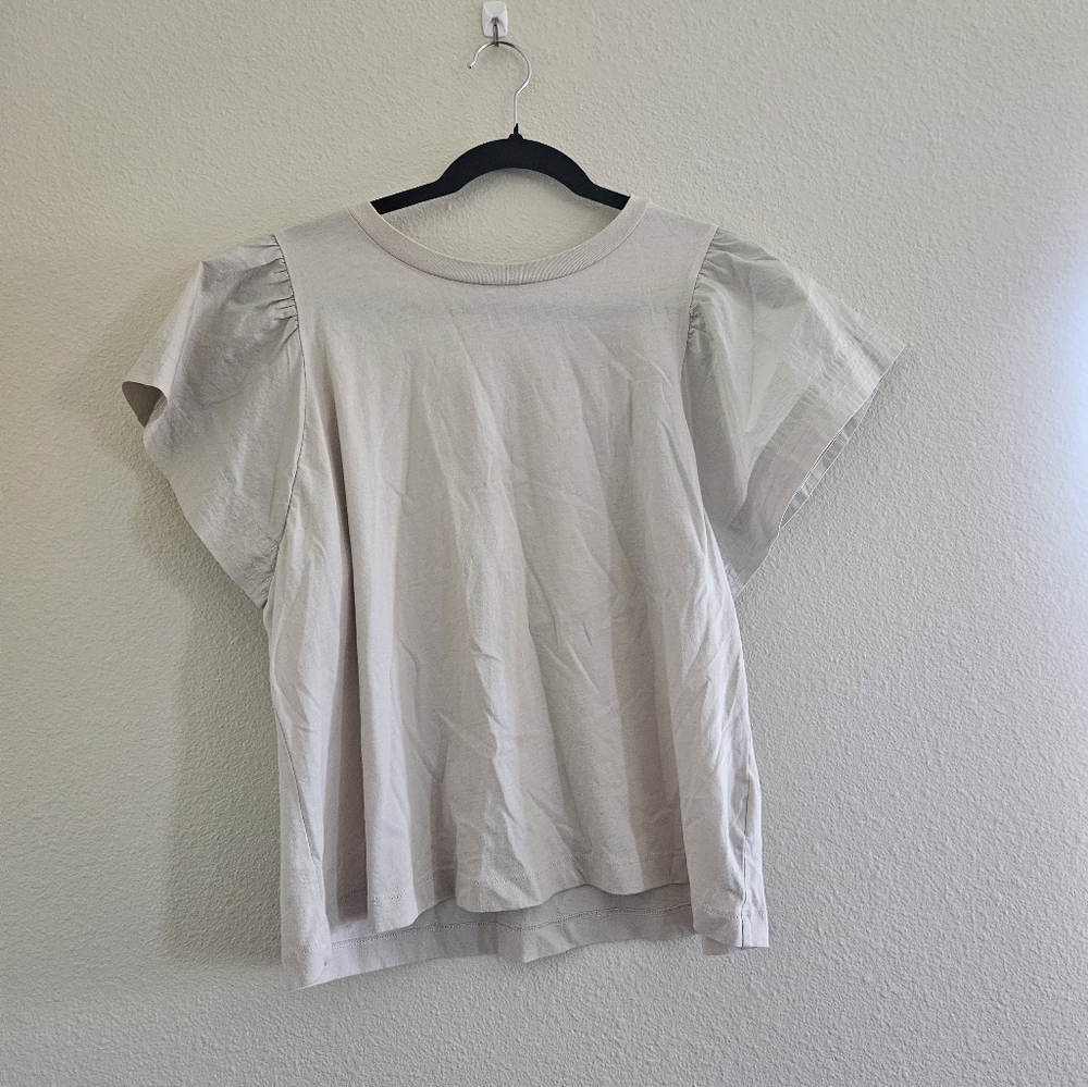 Womens White Ruffle Sleeve Top